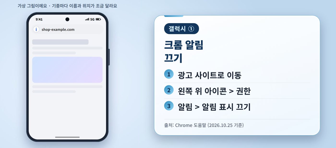 갤럭시 광고 - 갤럭시 광고, 크롬 알림 끄기